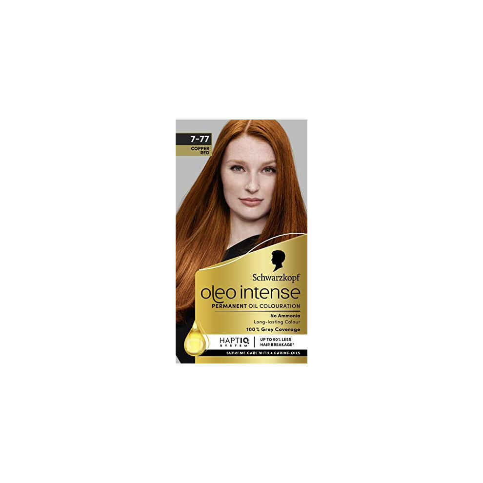 Oleo Intense Permanent Oil Colour 7-77 Copper Red Hair Dye, 100% Grey Coverage, Conditioner with HaptIQ System, Long-Lasting Colour, Ammonia Free Hair