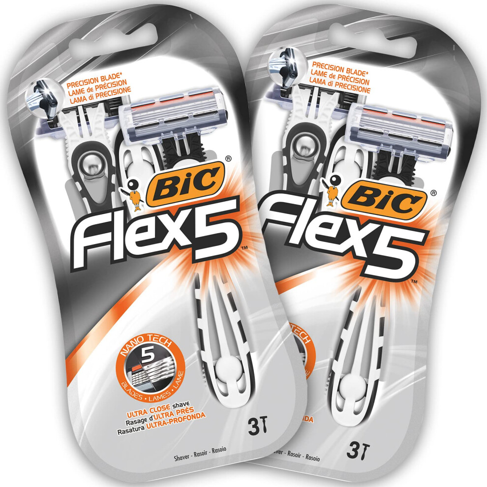 Flex 5, Men's 5-Blade Razors with Moveable Blades for a Close Shave, Solid Control, Pack of 6