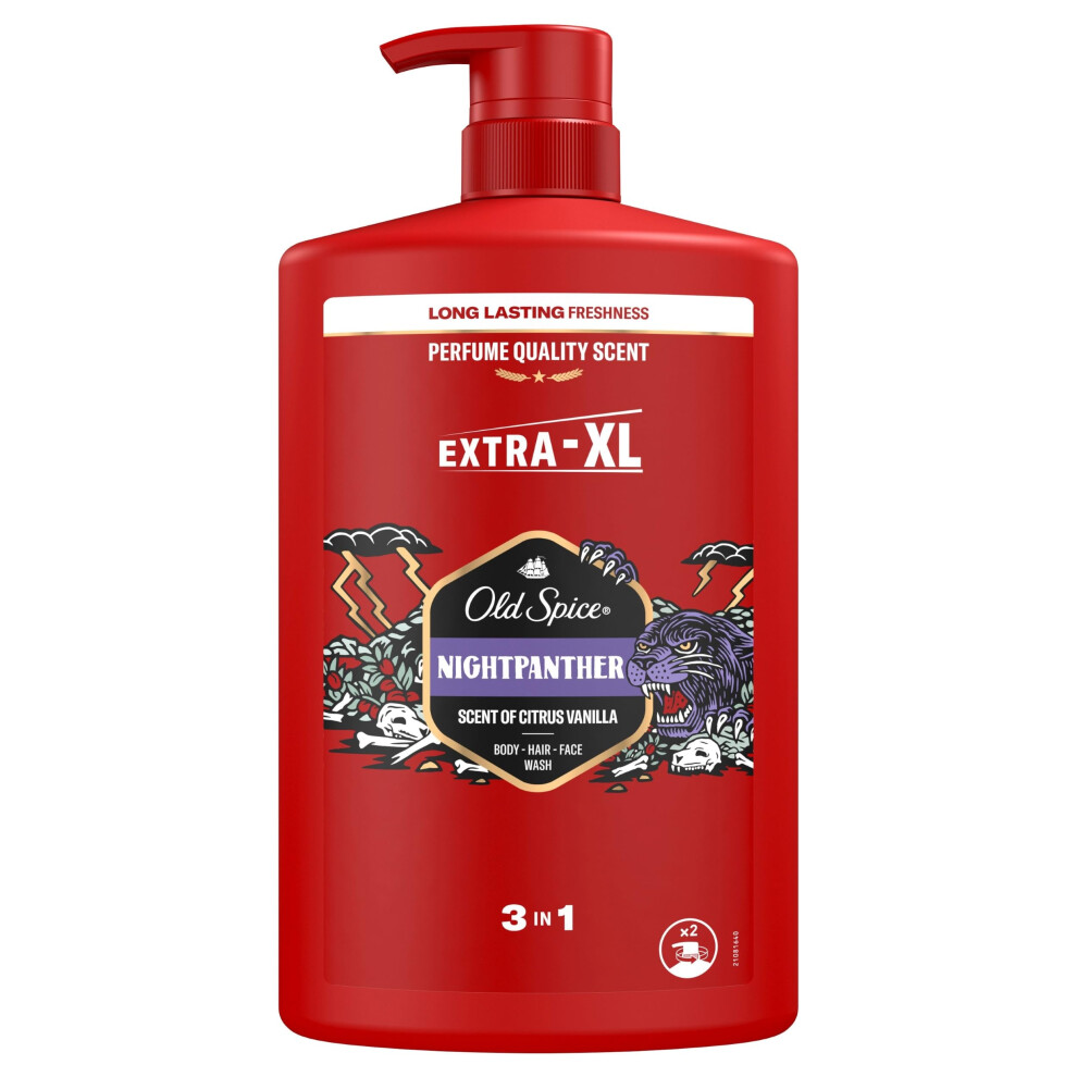 Old Spice Night Panther 1000Ml 3-In-1 Shower Gel & Shampoo – Hair, Face & Body Wash, Long-Lasting Perfume Quality Scent