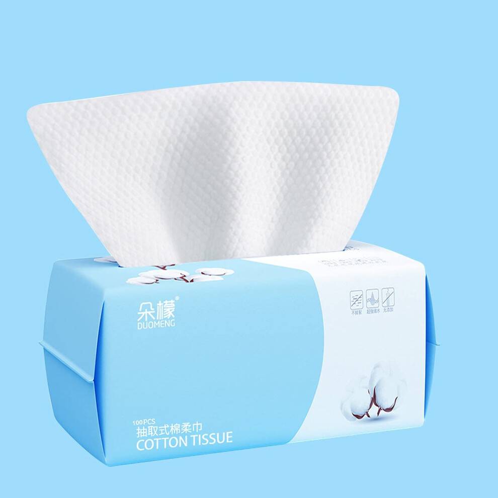 Rouceyxin Cotton Facial Dry Wipes 100 Count, Deeply Cleansing Disposable Face Towel Cotton Tissue, Multi-Purpose For Skin Care, Make-Up Wipes, Face Wipes And