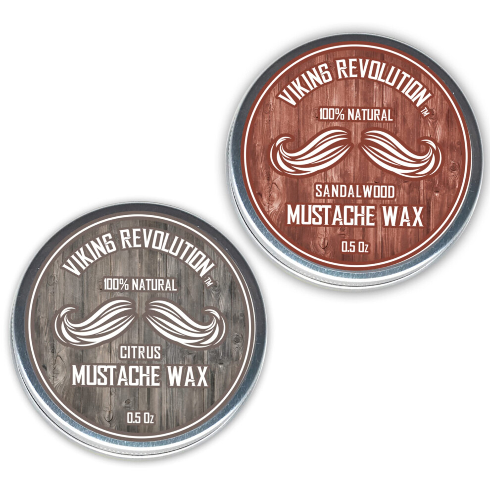 Viking Revolution Mustache Wax 2 Pack - Beard Wax & Moustache Wax For Men - Strong Hold Helps Train Tame & Style - Mustache Wax Men (Citrus & Sandalwood, 2 Pack)
