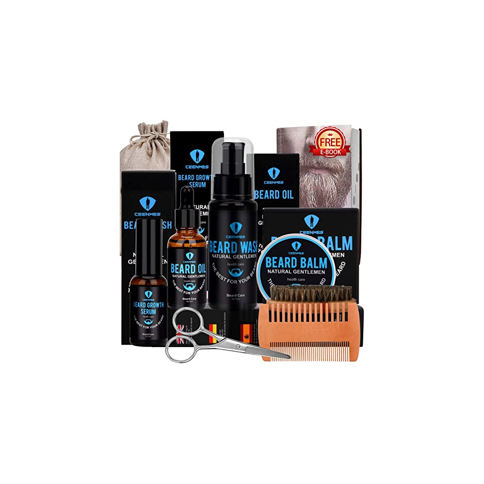 Beard Grooming Kit,Beard Kit with Beard Oil,Beard Growth Serum,Beard Wash, Beard Balm,Beard Brush, Beard Comb, Beard & Mustache Scissors Beard Growth