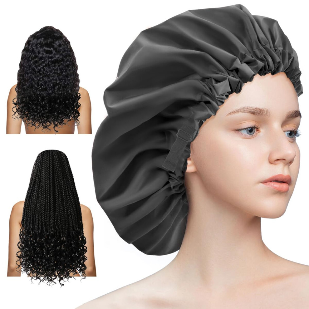 Aquior Shower Cap,Extra Adjustable Shower Caps For Women Double-Layer Waterproof Reusable Hair Cap, Large Size Hair Cap For All Hair,For Girls Spa Bath,Soft