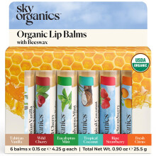 Sky Organics Ekologiska Läppbalsam med Bivax, 6 Smaker för Fukt & Mjukhet, 6-pack.