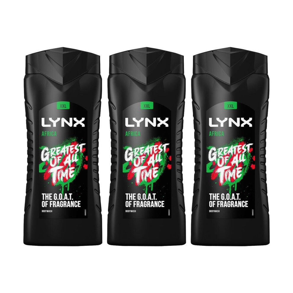 3 Pack of 500ml Lynx Africa Energy Boost Shower Gel Bodywash With 12 Hour Refreshing Fragrance