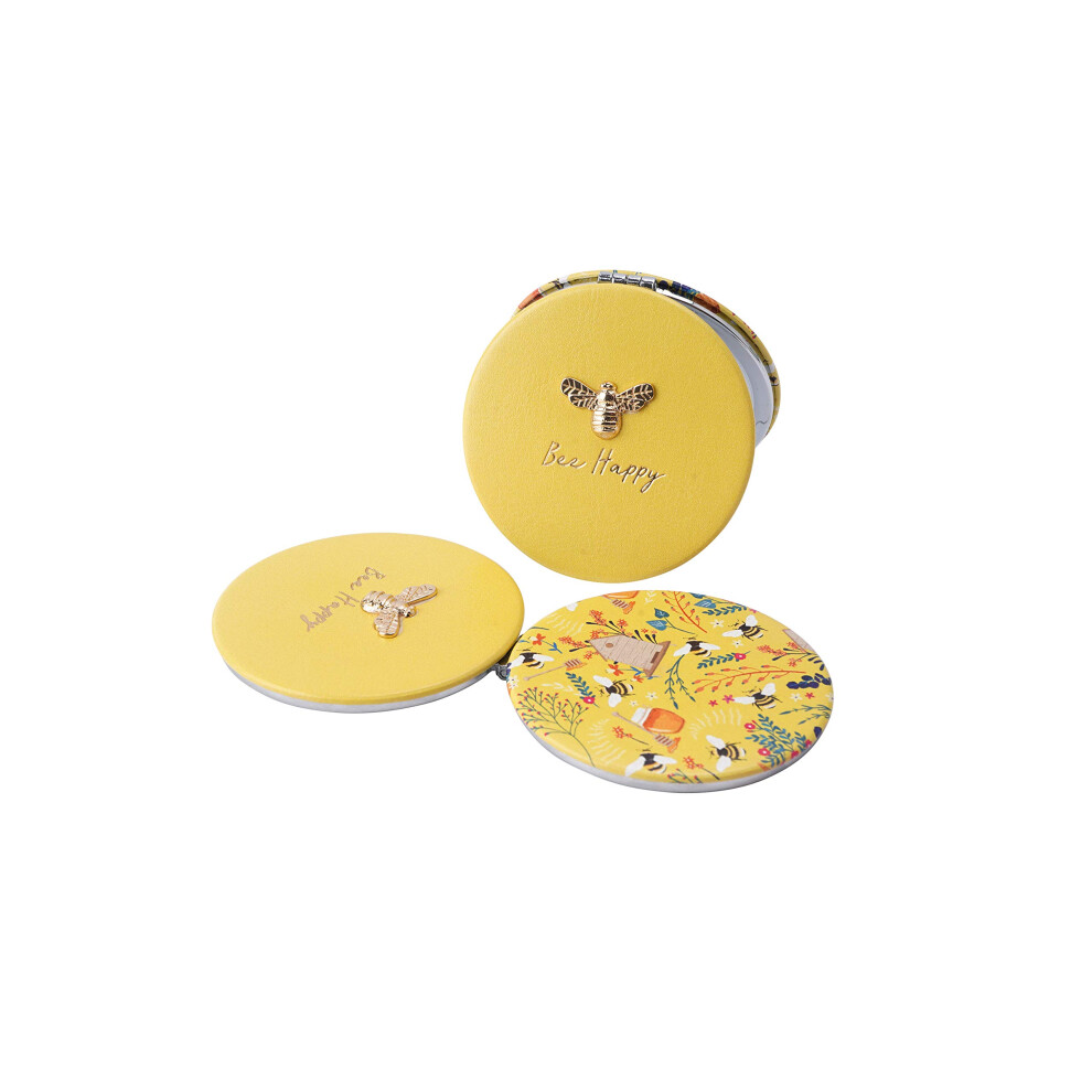 Cgb Giftware Yellow | Compact Mirror | 'Bee Happy' | | Comes Gift Boxed | 2 Varied Magnifications | The Beekeeper Range | Ladies Compact Mirror |Gb03892