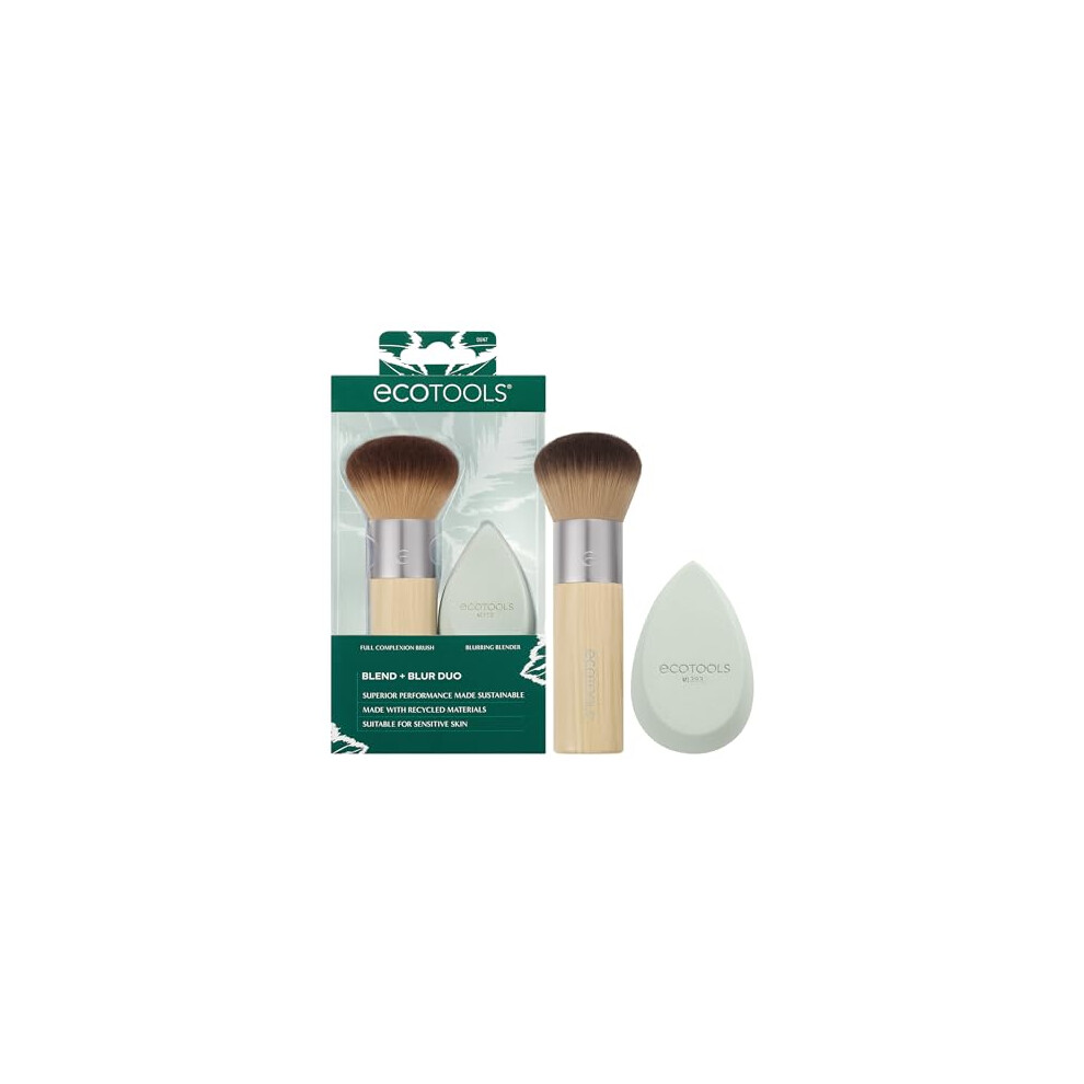 Blend + Blur Makeup Brush and Sponge Duo, Makeup Blending Sponge & Foundation Brush, For Liquid & Cream Products, Cloud Skin, Eco Friendly, Latex-Free