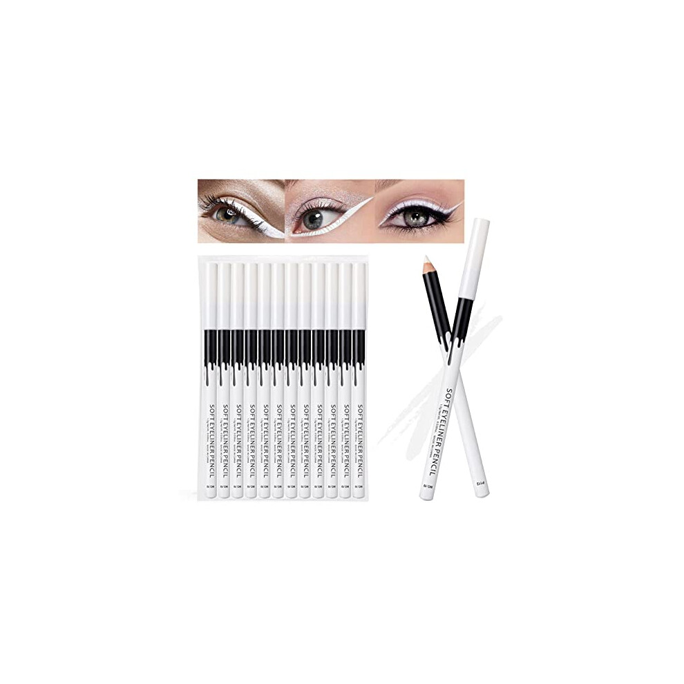 Erinde 12Pcs White Eyeliner Pencil, Soft Highlighter Gel Eyeliner Pencil, Eye Liner Pen, Professional Eye Bighten Eyeshadow Waterproof Matte