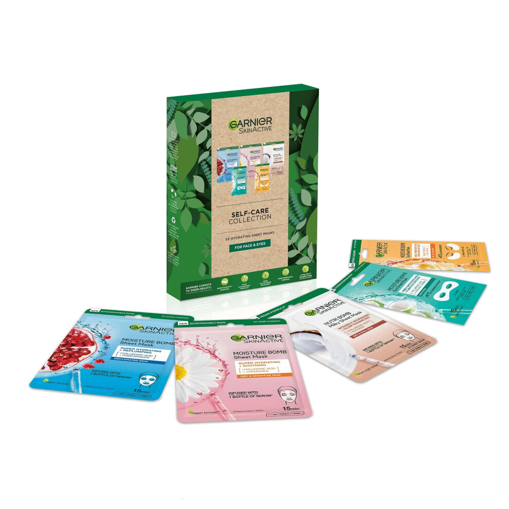 Sheet Masks Self-Care Collection, Gift Set With 5 Face & Eye masks, Pampering Beauty Gift For Her, Christmas Gifts for Men & Women, Vegan &