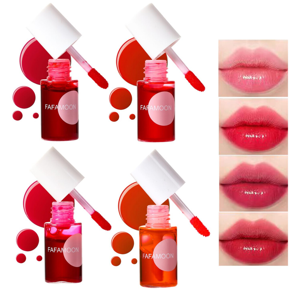 4PCS Lip Tint Stain Set, Mini Liquid Water Tint,Korean Lip Gloss Moisturizing Natural,Long Lasting Waterproof,Multi-Use Lip And Cheek Tint