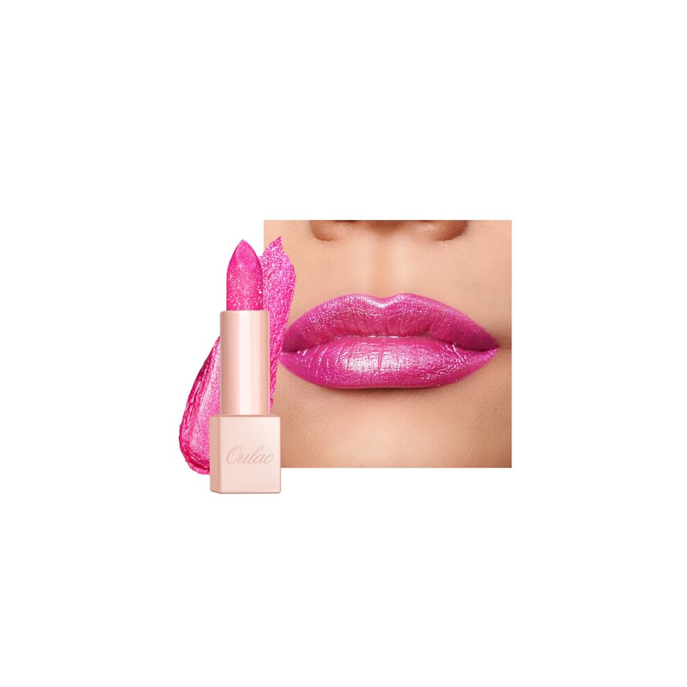 Oulac Shimmer Lipstick For Women-Moisture Tinted Lip Balm For Dry Lips, Lustrous Finish, Creamy Formula, Hydrating & Smooth, Infused With Shea Butter, Vegan