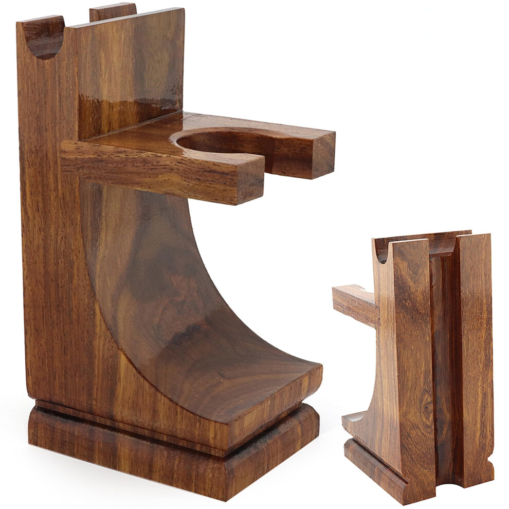 Haryali London Shaving Brush Stand - Walnut Finish - Wooden Shaving Stand - For Safety Razor - Shaving Razor - And Shaving Brush - Shaving Stand With Broad Base