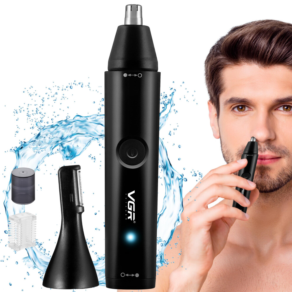 Vgr 2-In-1 Nose And Ear Hair Trimmer For Men - Eyebrow/Body Attachment - Ipx5 Waterproof - Rechargeable 150 Mins Battery - Painless Nostril Nasal Remover