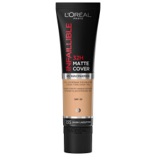 L'Oreal Paris Cover Liquid Foundation, With 4% Niacinamide, Long Lasting, Natural Finish, Available in 20 Shades, SPF 25, Infallible 32H Matte Cover,