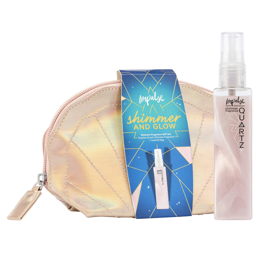 Shimmer and Glow Fragrance Gift Set with Festival Essentials, Body Mist and Seashell Make Up Bag