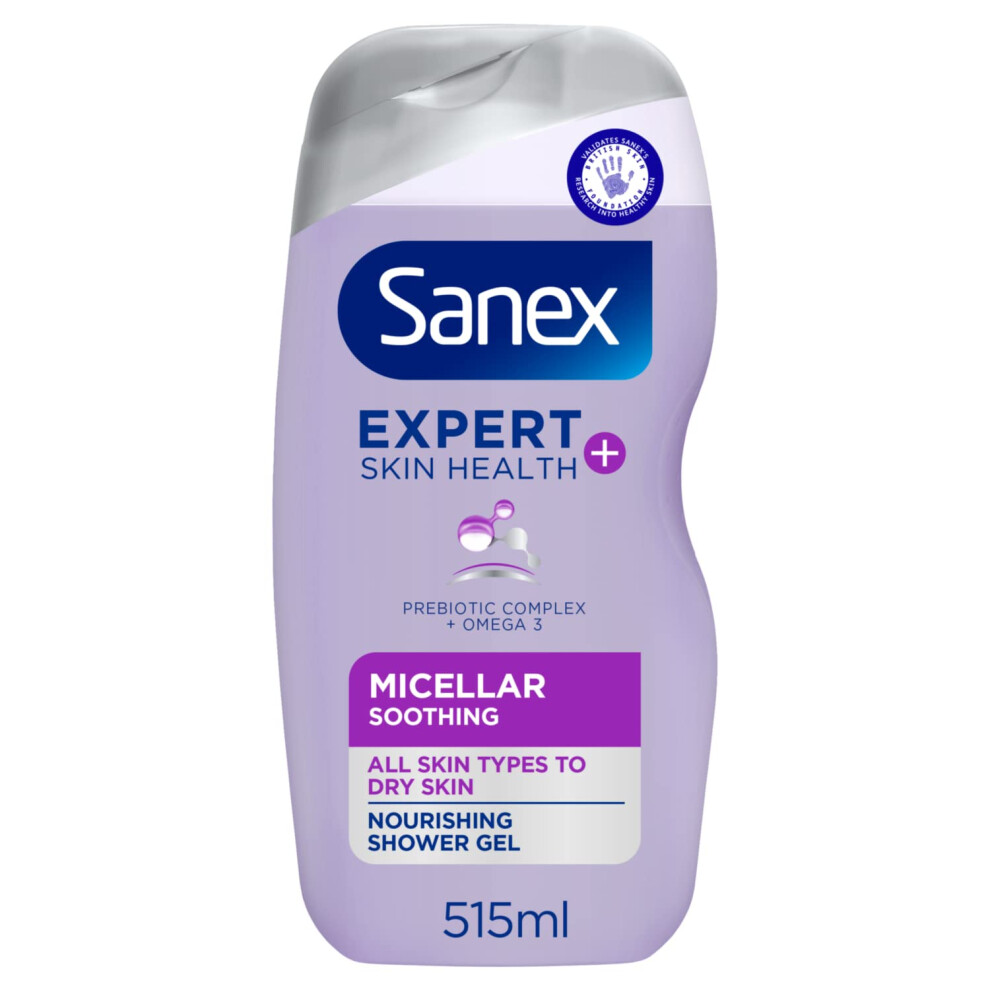 Expert Skin Health+ Micellar Soothing Shower Gel 515ml, for dry skin, body wash for men & women, nourishes skin, soothes skin tightness, 12 hour