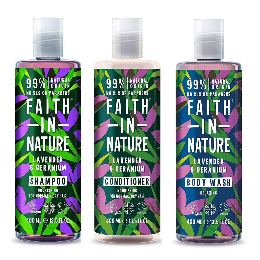 Lavender Shampoo, Conditioner & Body Wash Trio | Vegan | Cruelty Free | 99% Natural Fragrance | Free From SLS or Parabens