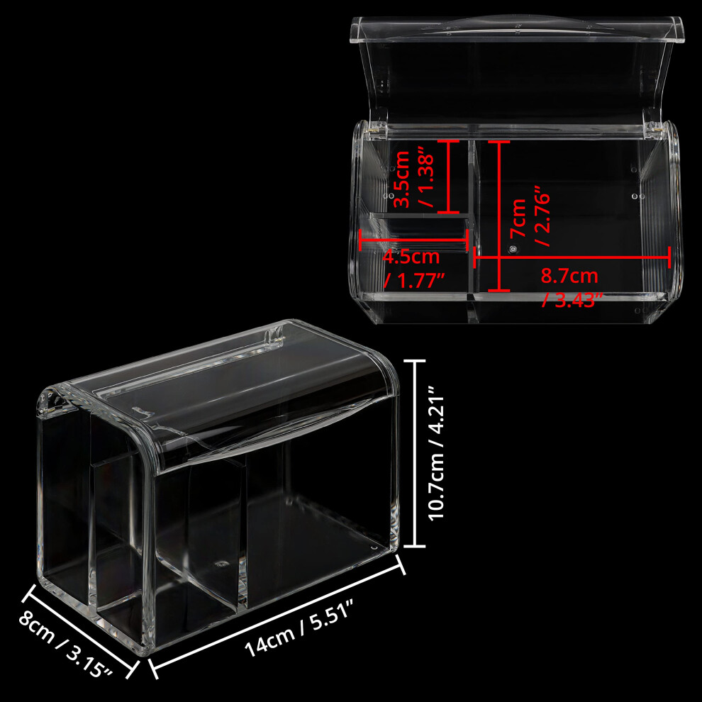 3-compartment-bathroom-vanity-organiser-with-lid---clear-acrylic-plastic-apothecary-storage-holder-jar---dispenser-container-for-cosmetics--makeup