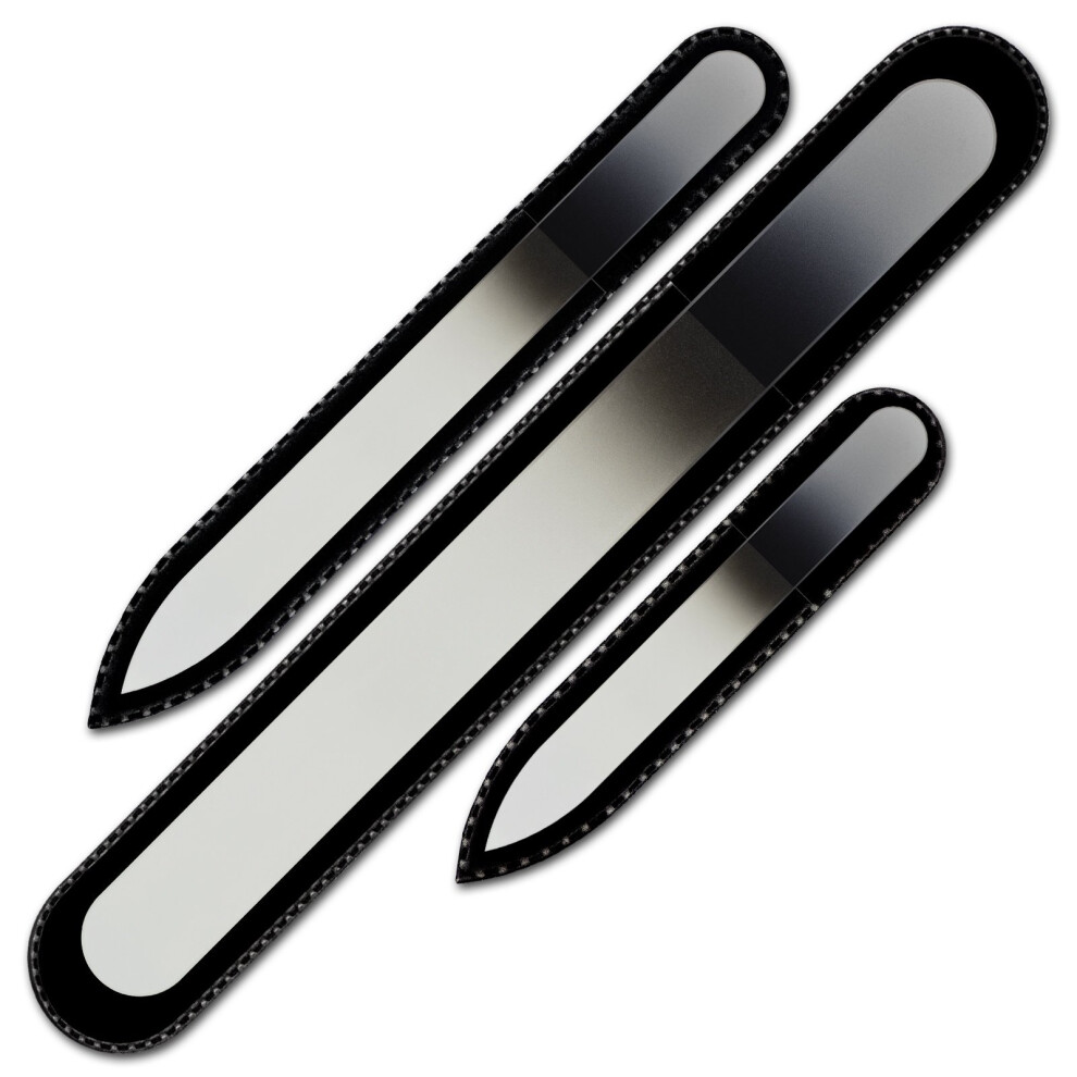 Mont Bleu Gift Set For Men Of 3 Glass Nail Files In Pouch - Genuine Czech Tempered Glass - Handmade Gifts For Men - Premium Glass Nail File Manicure & Pedicure