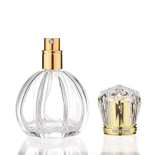 50ml Empty Glass Perfume Spray Atomiser Gold Crystal Cap Oval Bottle 1