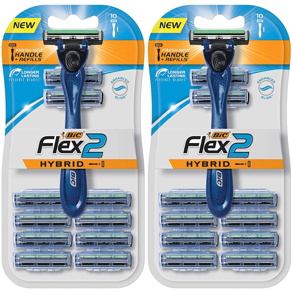 Flex 2 Hybrid Razor - 1 Handle & 10 Cartridges Per Package - Pack of 2