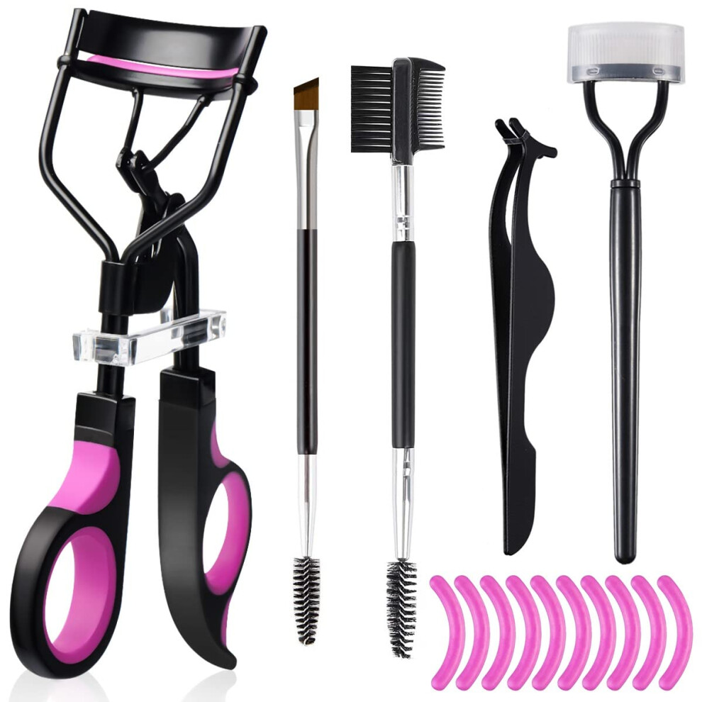 Qiipii Eyelash Curlers Eyebrow Brush Kit For Women W Lash Curler, Eyelash Comb Seperator, Mascara Brushes, Eyelash Extension Tweezers, Angled Eyebrow Brush