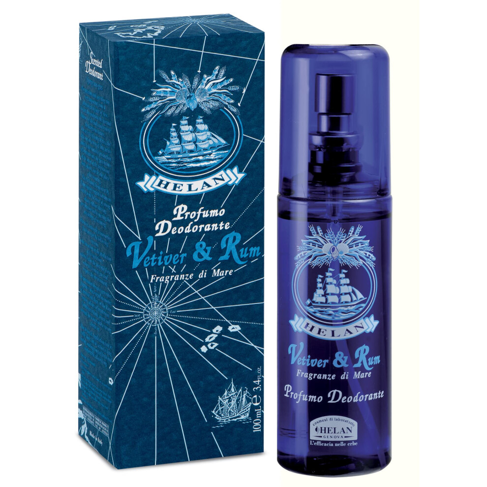 Helan , Vetiver & Rum, Men's Deodorant Perfume, Natural Spray, Without Aluminium Salts - Men's Deodorant Spray Enriched With Essential Oils, Fresh And