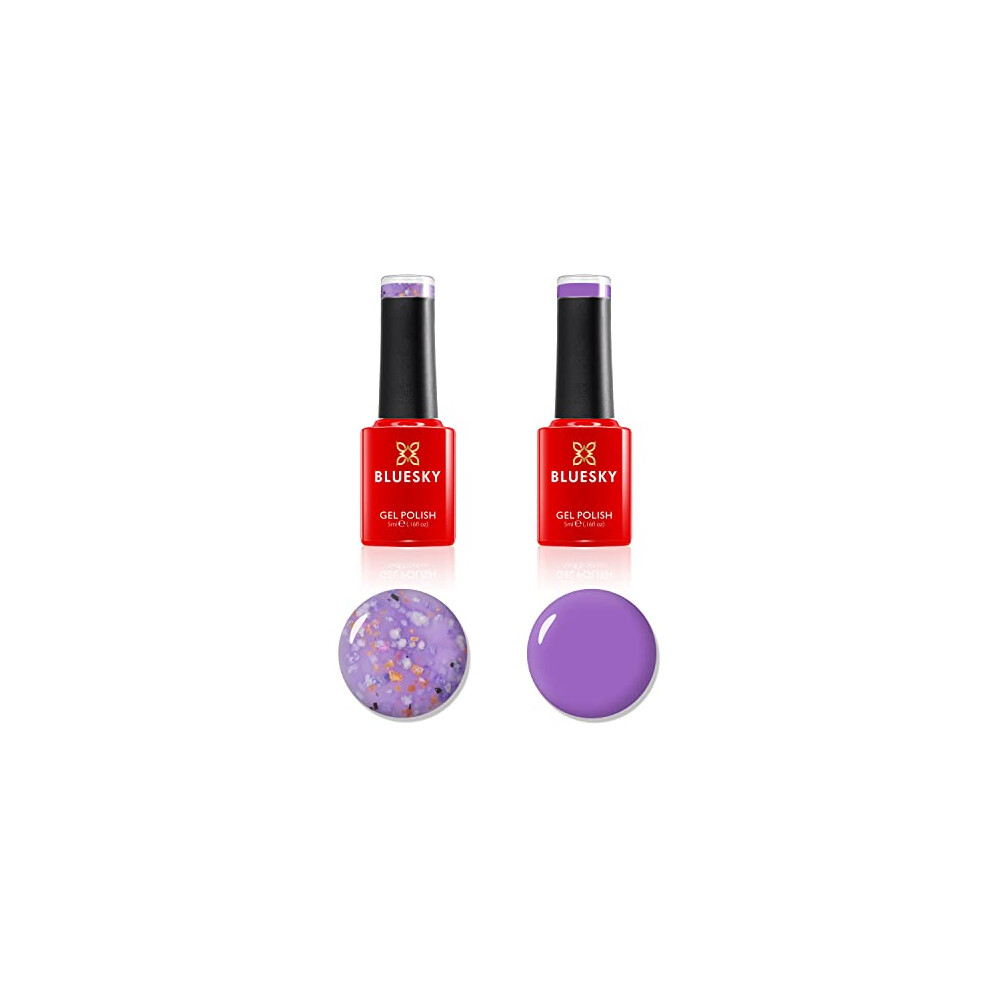 Gel Nail Polish Set, Flower Gel Duo, Wisteria Whisper BFL04 and Blossom. 2 x 5ml Gel Nail Polishes. Purple, Jelly, Nail Art (Requires Drying Under UV