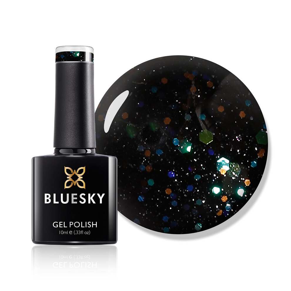 Gel Nail Polish, Black With Rainbow Lt123, Black, Dark, Glitter, Long Lasting, Chip Resistant, 10 ml (Requires Drying Under UV LED Lamp)