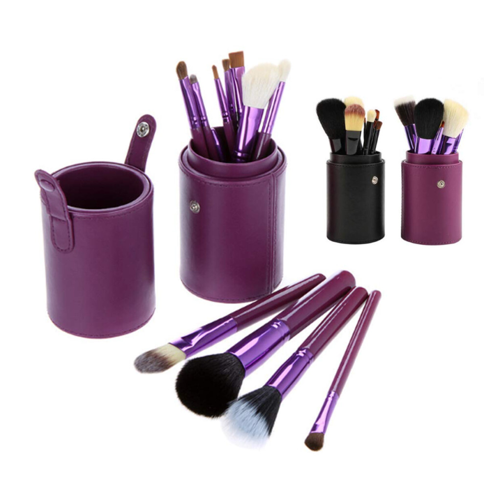 2-pieces-makeup-brush-holder-pu-leather-storage-case-travel-portable-cosmetic-organiser-for-desk-or-dressing-table--black-purple