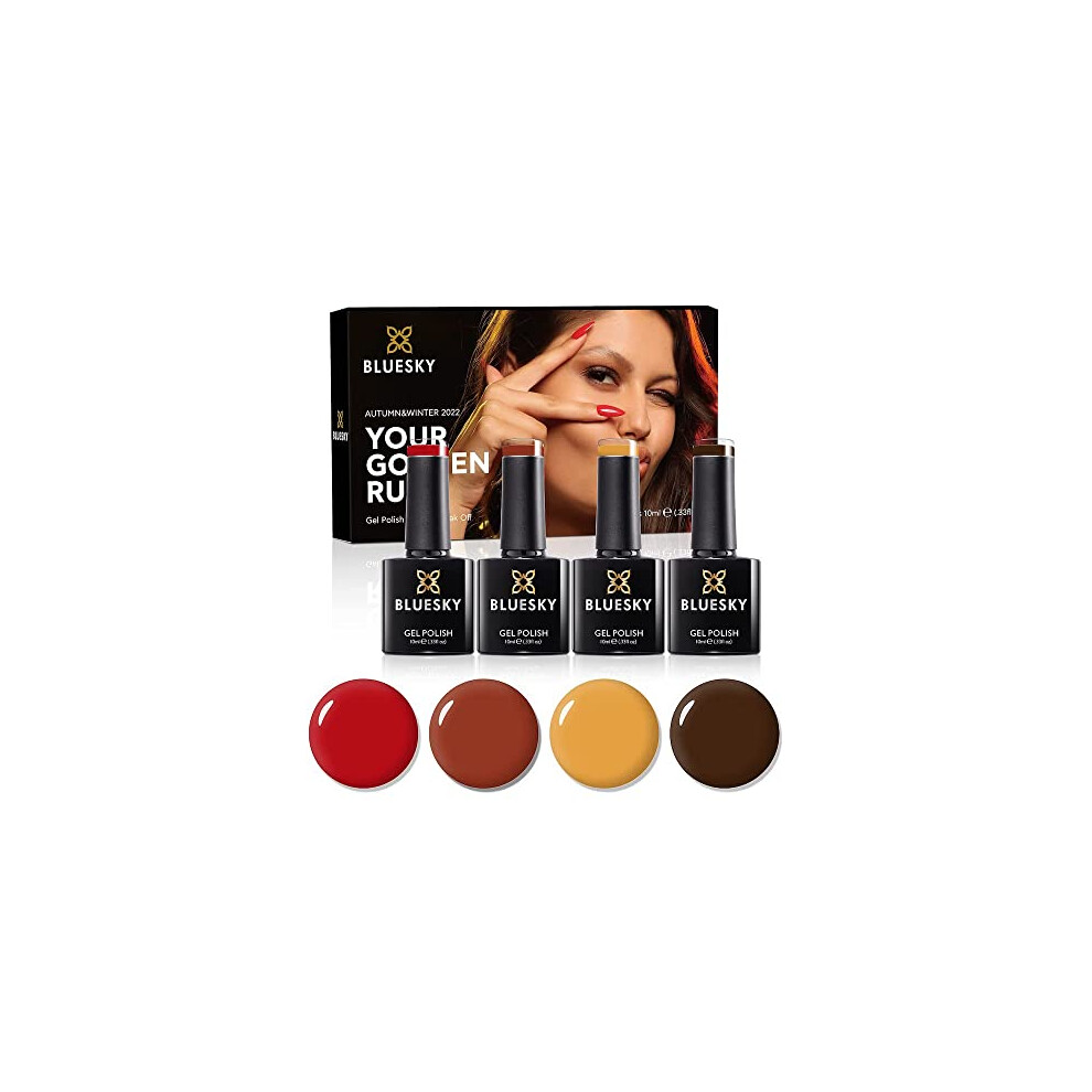 Gel Nail Polish Set, AW22, Autumn Collection Gift Set, 4 x 10ml, Yellow, Red, Brown, Mustard (Requires Curing Under UV LED Lamp)