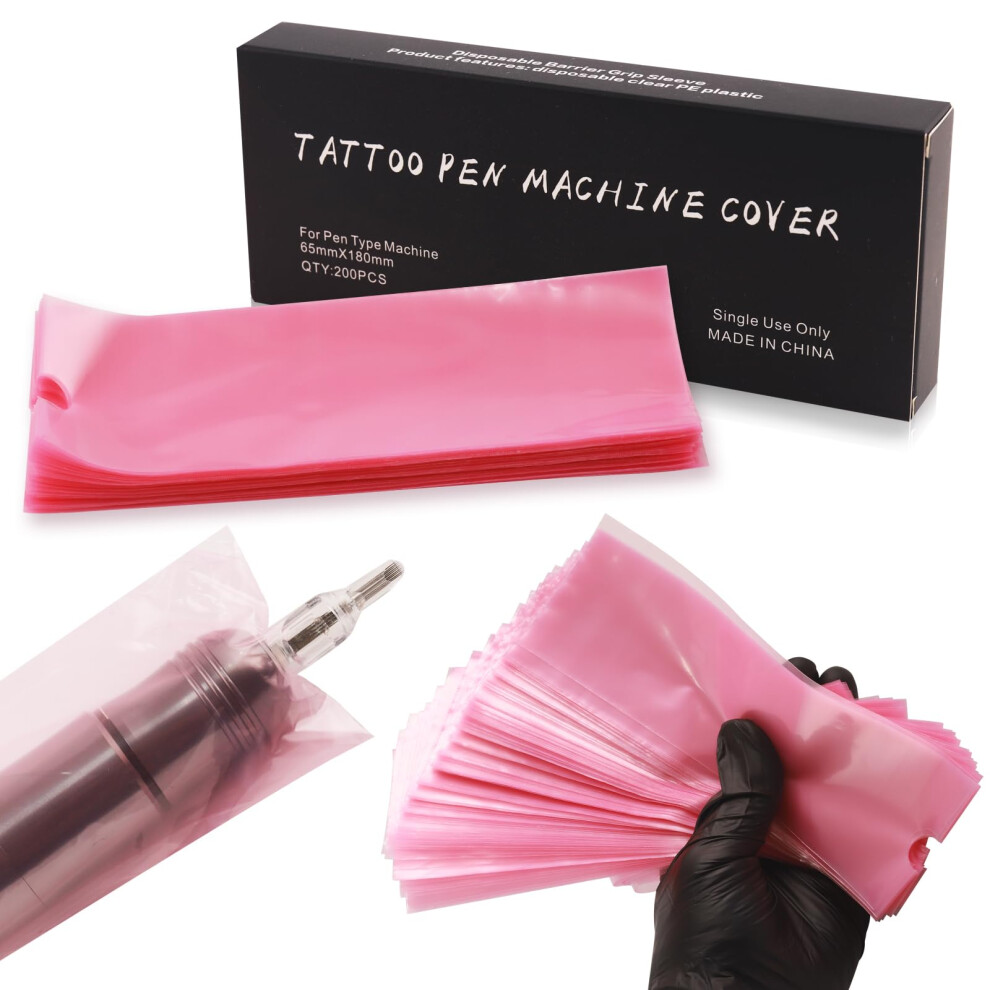 Rayyl Pink Tattoo Pen Sleeves - 200Pcs Disposable Tattoo Pen Bags Filter Machine Covers Tattoo Pen Covers For Tattoo Supplies