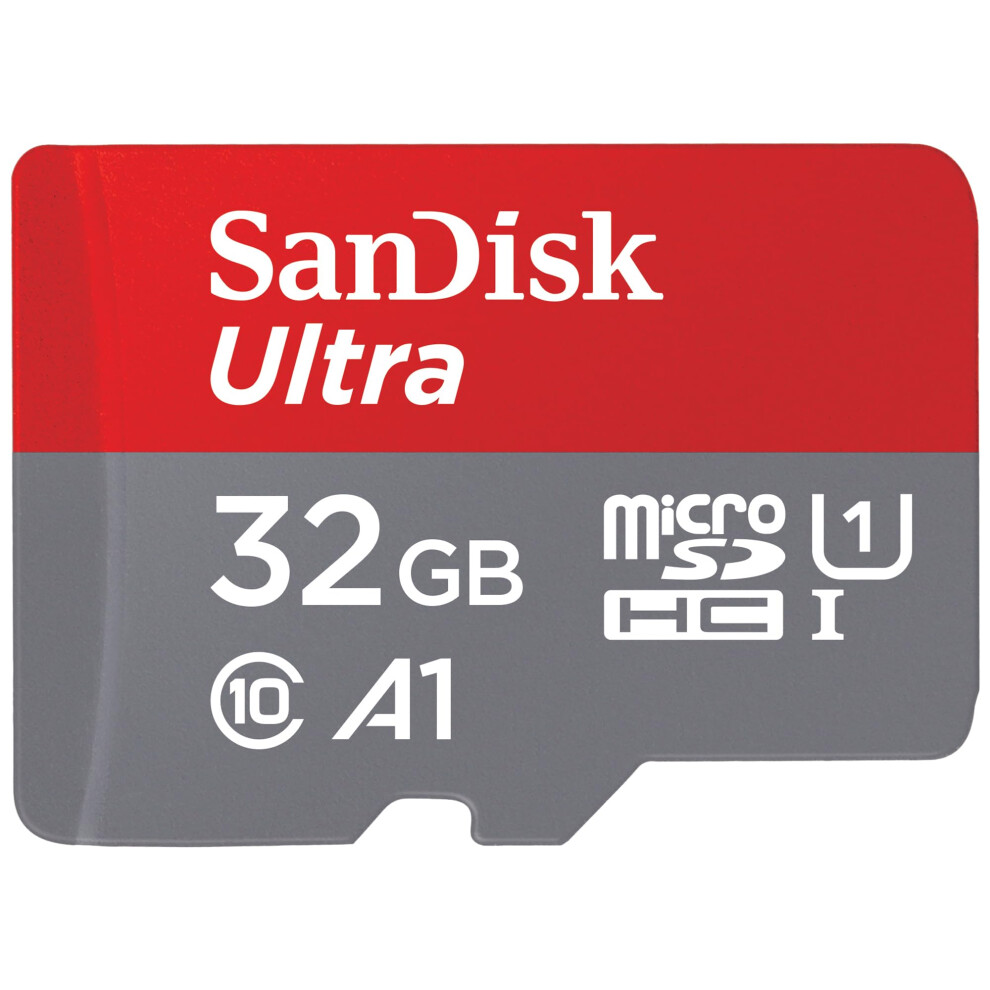 Ultra 32 GB microSDHC Memory Card + SD Adapter with A1 App Performance Up to 120 MB/s, Class 10, U1, SDSQUA4-032G-GN6MA , Red/Grey