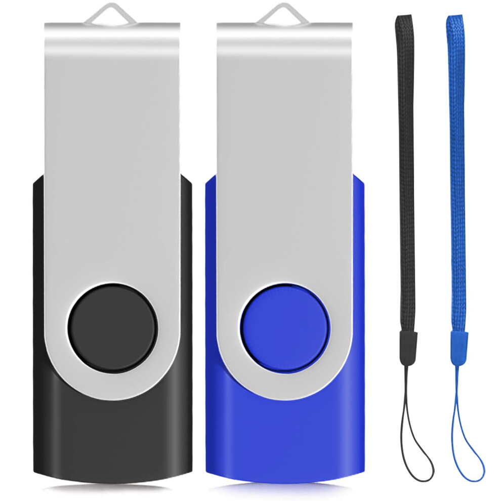 2Pack 8Gb Usb 2.0 Thumb Flash Drives Swivel Design Pen Memory Stick Fold Storage ( With Lanyard) Black/Blue 611165166069