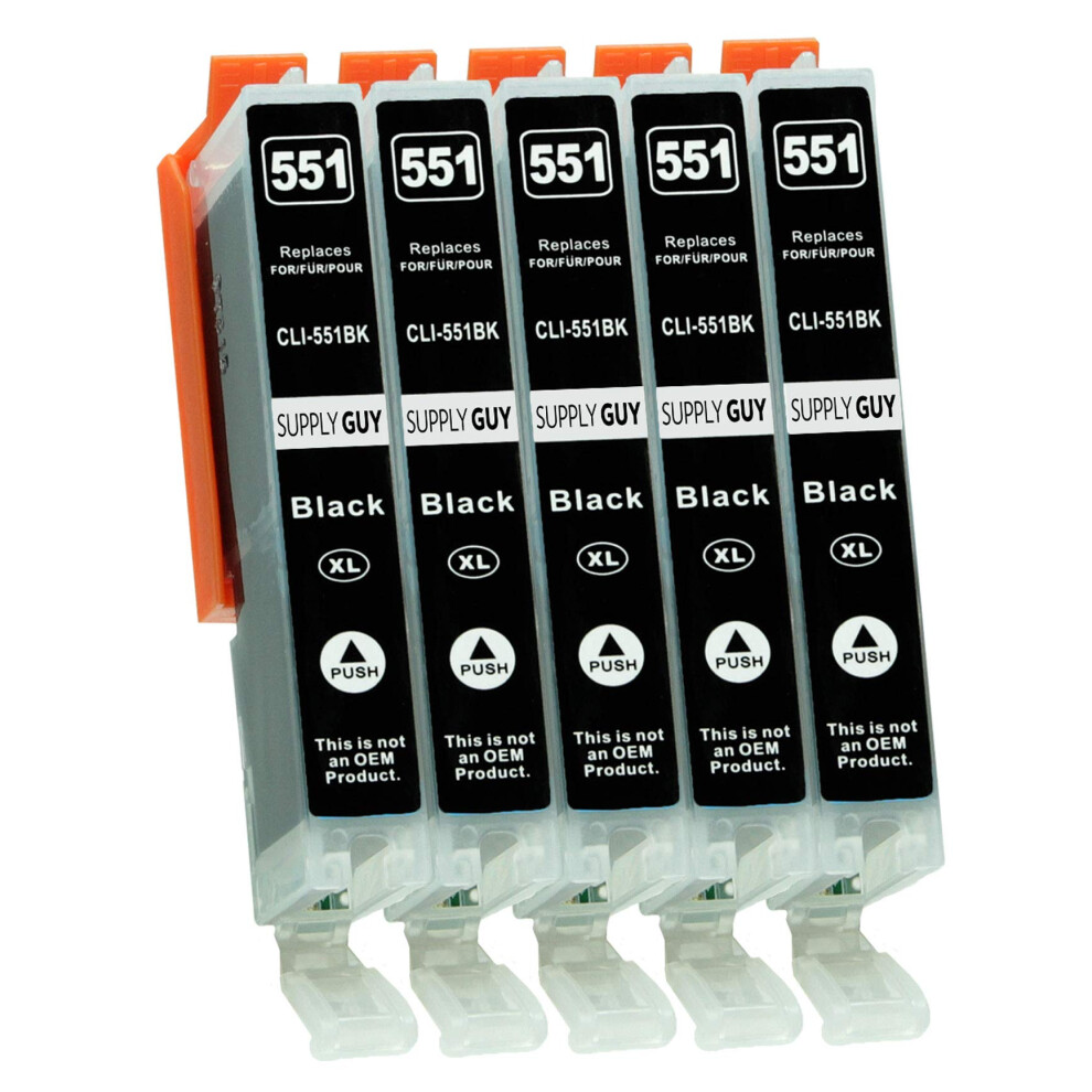 5 Ink Cartridges Compatible With Canon Cli-551 With Chip And Level Indicator For Ip7250 Ip8750 Ix6850 Mg5450 Mg5550 Mg5650 Mg5655 Mg6350 Mg6450 Black 4038998400300