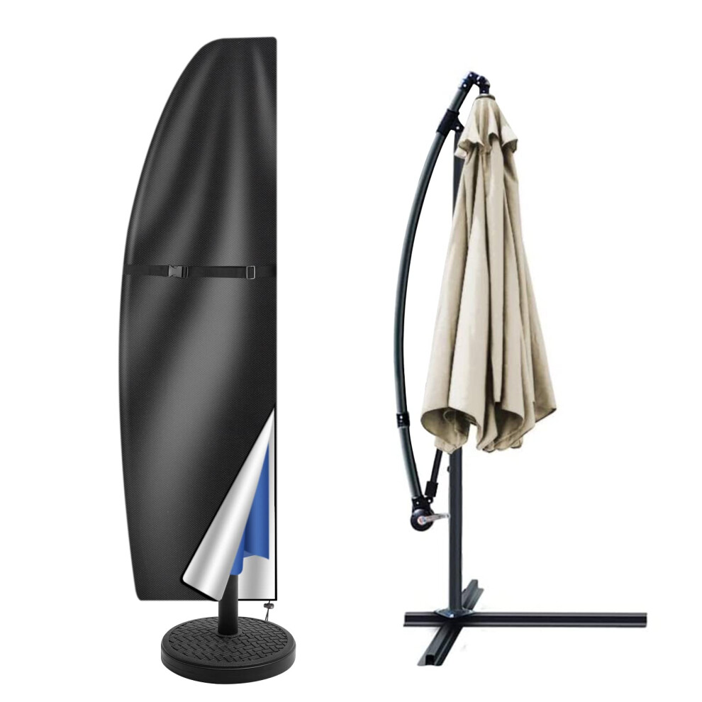 Teynewer Parasol Cover Waterproof, Cantilever Parasol Protective Cover With Telescopic Pole And Zipper Fit For 1 To 3 M Large Umbrella Patio Parasol