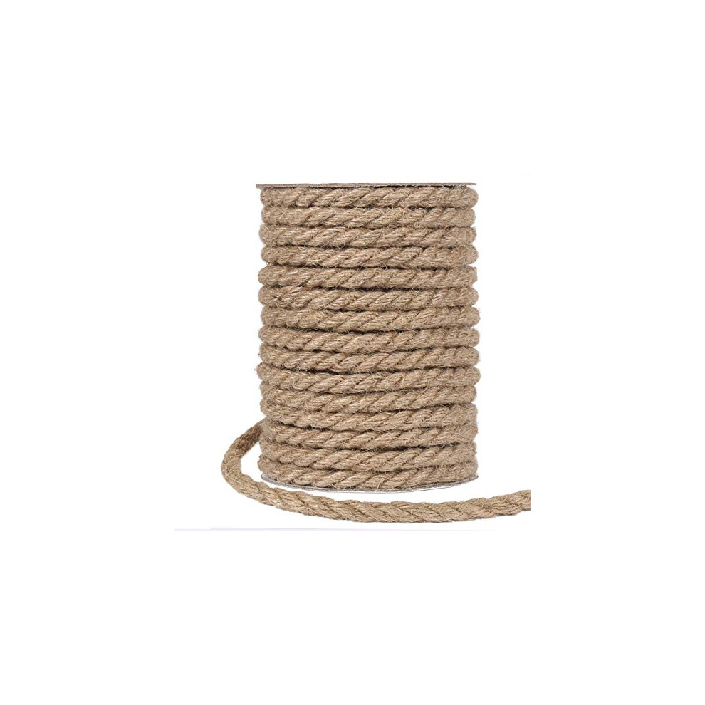 10mm Jute Rope, 50 Feet Thick and Strong Natural Jute Twine for Gardening, Bundling, Camping, Decorating (Brown)
