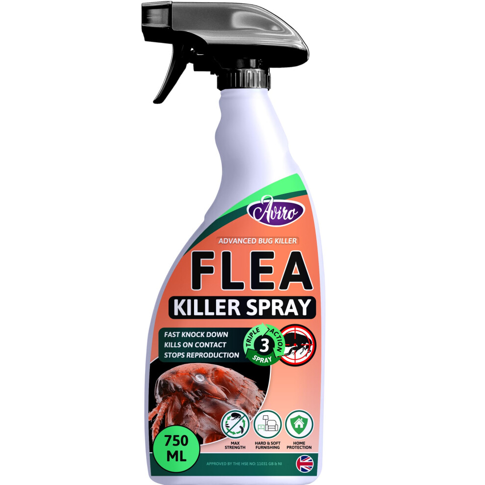 Flea Spray for The Home - Fast Acting Household Flea Killer Spray (750ml). Strong Flea Treatment for The Home, Triple Action Formula House Flea Spray