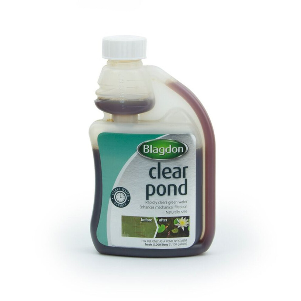 Clear Pond Water Treatment, 250 ml, Clears Dirty Green or Brown Cloudy Water Quickly, Natural, Wildlife Safe, Harmless to Fish and Filter Bacteria,