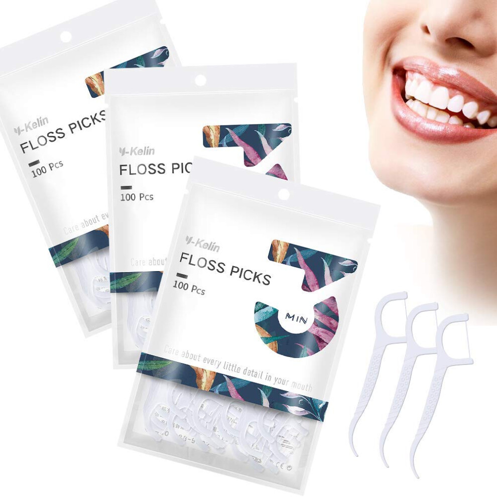 Y-Kelin Dental Floss-300 Pcs Dental Floss Toothpick,Teeth Stick,Tooth Picks,Floss Picks,Teeth Cleaning (300 Picks)