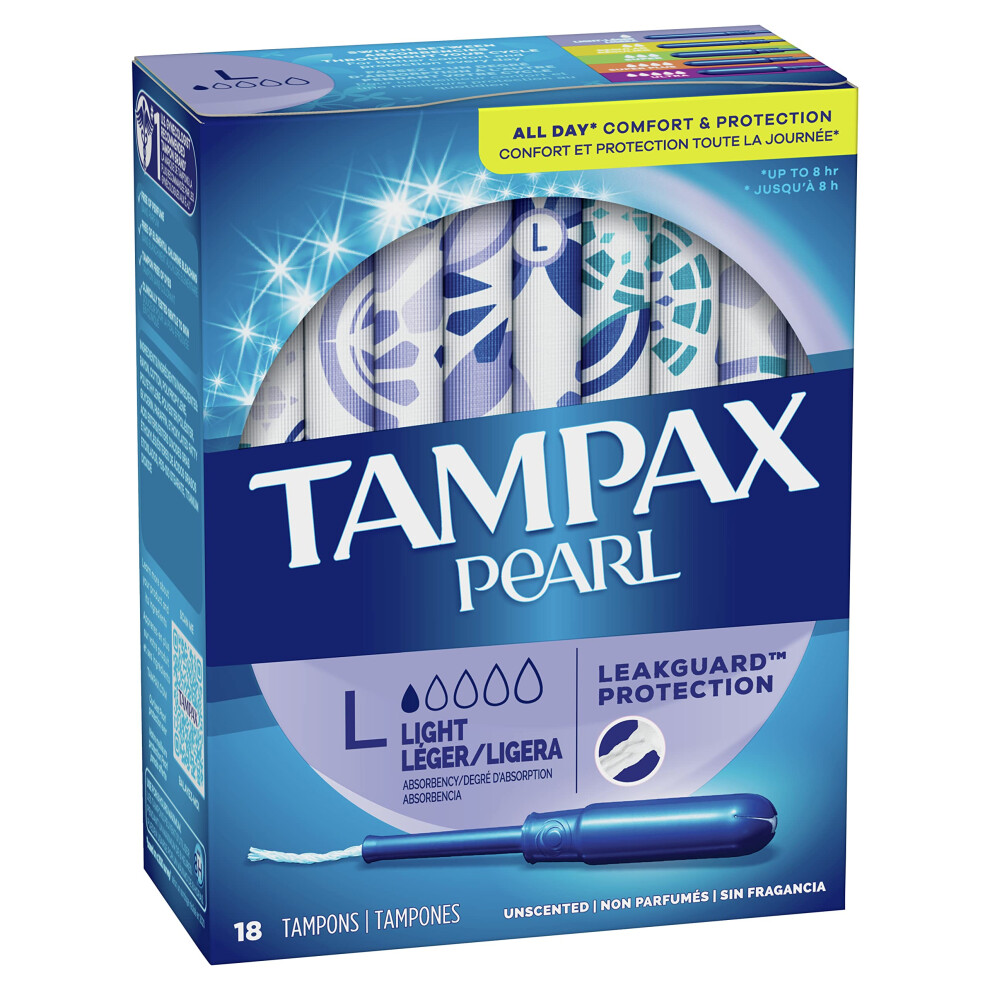 Pearl Tampons, Light Absorbency With Leakguard Braid, Unscented, 18Count