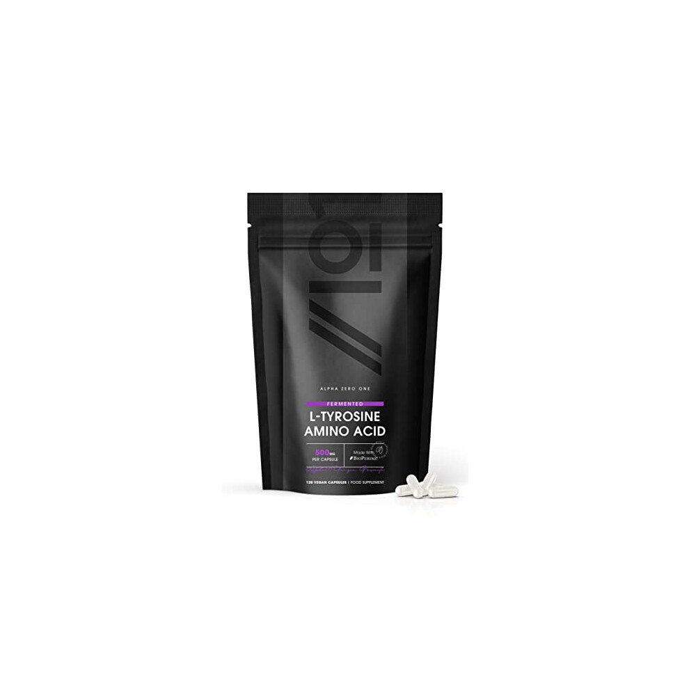 Alpha01 Fermented L-Tyrosine 500Mg With Bioperine - 120 Capsules - Essential Amino Acid Support (120 Day Supply) By