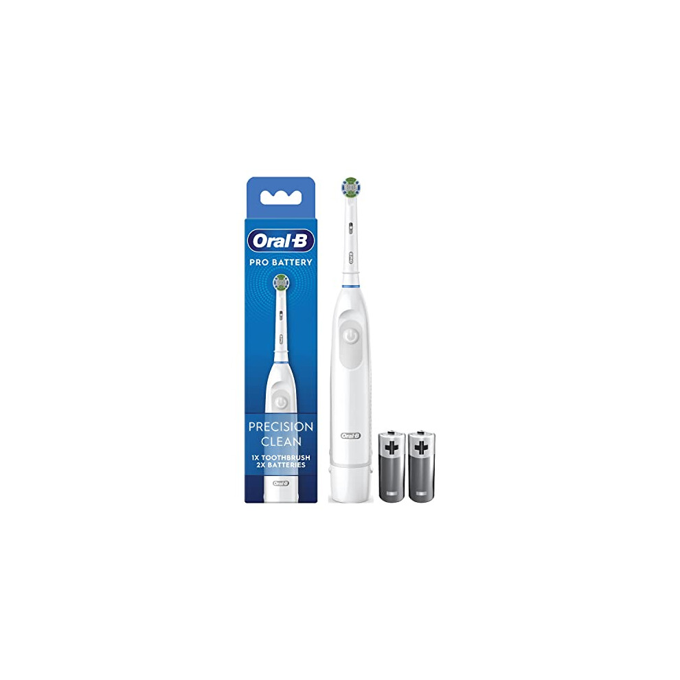 Pro Battery Toothbrush, Precision Clean Toothbrush Head, Plaque Remover For Teeth, 2 Batteries Included, White