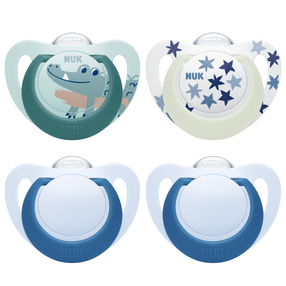 Star Day & Night Baby Dummy 18-36 Months Soothes 99% Of Babies Bpa-Free Silicone Soothers Glow-In-The- To Find At Night Crocodile 4 Count Dark Nuk