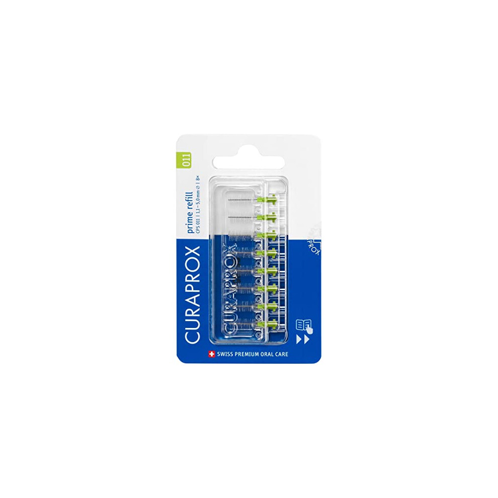 CPS 011 Prime Refill Interdental Brushes, Lime Green, 8 Count - 8 x 1.1mm - 5mm Internal Toothbrushes.