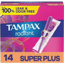Radiant Tampons, Super Plus Absorbency, With Leakguard Braid, Unscented, 14 Count