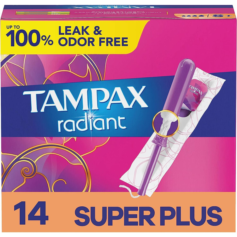 Radiant Tampons, Super Plus Absorbency, With Leakguard Braid, Unscented, 14 Count