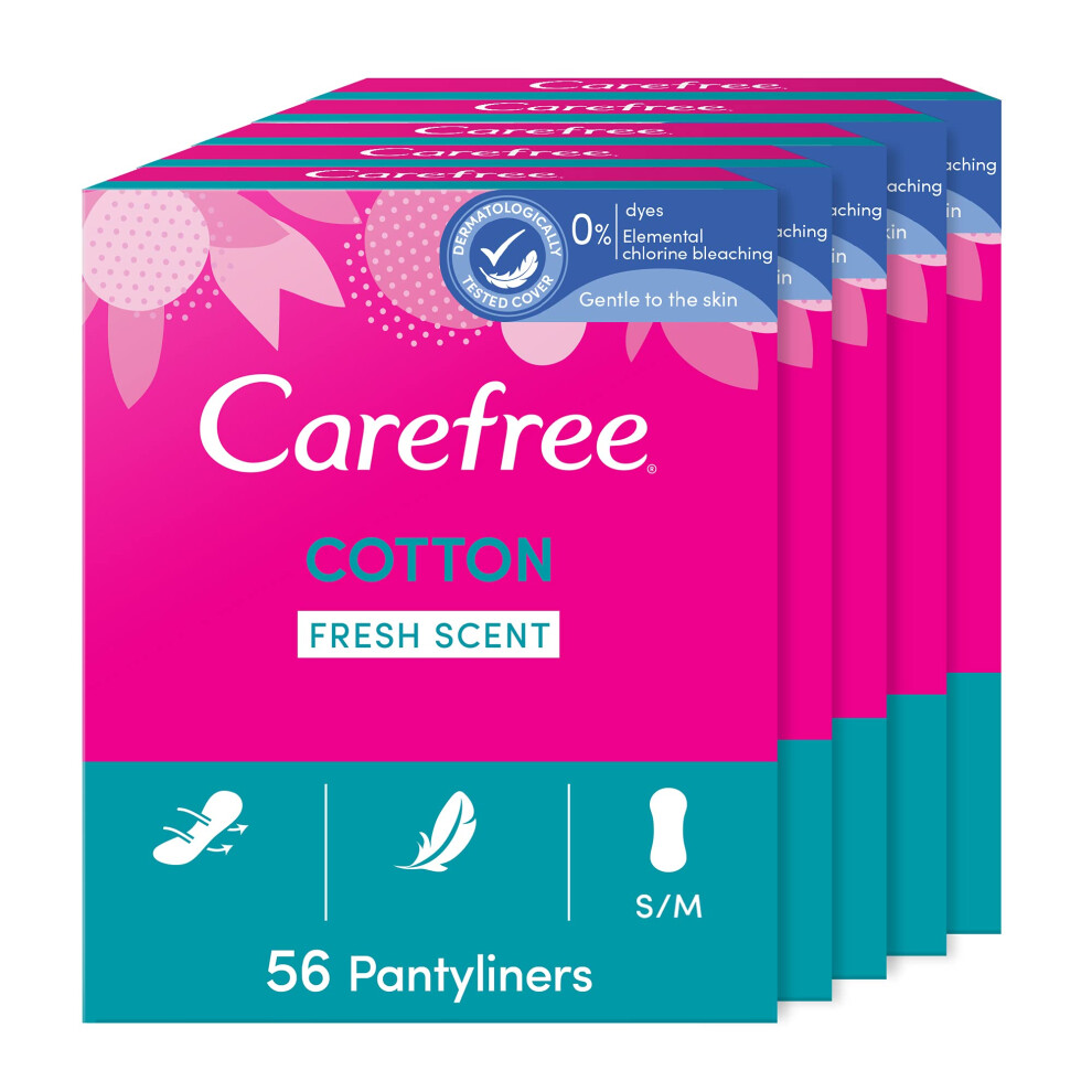 Carefree Cotton Fresh Scent Pantyliners, X5 Packs = 280 Pantyliners