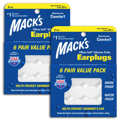 Mack's Pillow Soft Silicone Öronproppar - 6 Par (2-pack), Original Moldbar Silikon