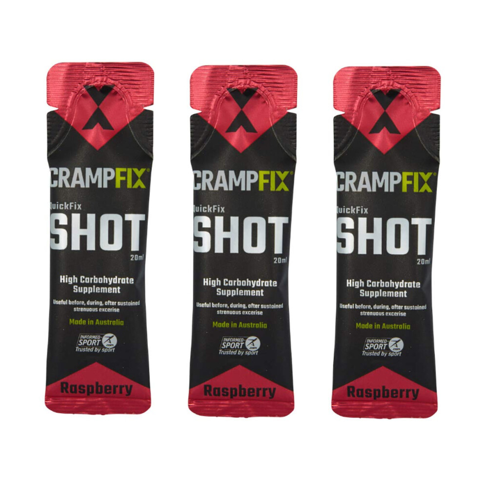 QuickFix Shot Sachets - Fast & Effective Relief from Muscle Cramp (3 x 20ml Packets) (Raspberry)